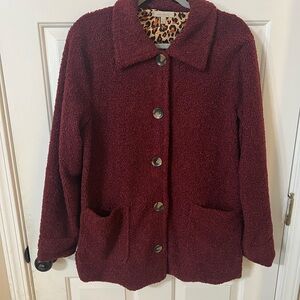 Wonderly Women’s XL Maroon Button Up Fuzzy Peacoat with collar and pockets